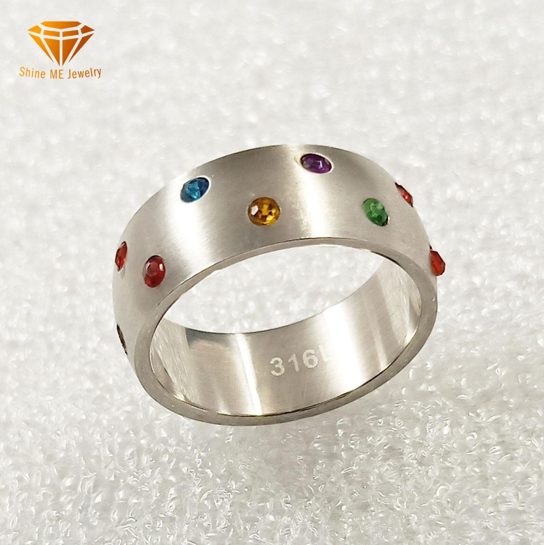 Fashion Wholesale Full Circle Colorful Gemstone Stainless Steel Fashion Ring Jewelry Ring SSR1923