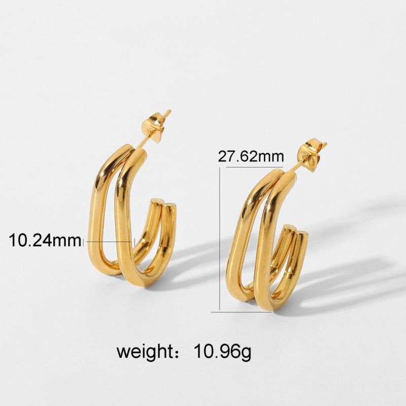 Factory Customized European and American Ins Net Red Same Earrings 18K Gold-Plated 316L Stainless Steel Double Geometry C-Ring Earrings Female Jewelry
