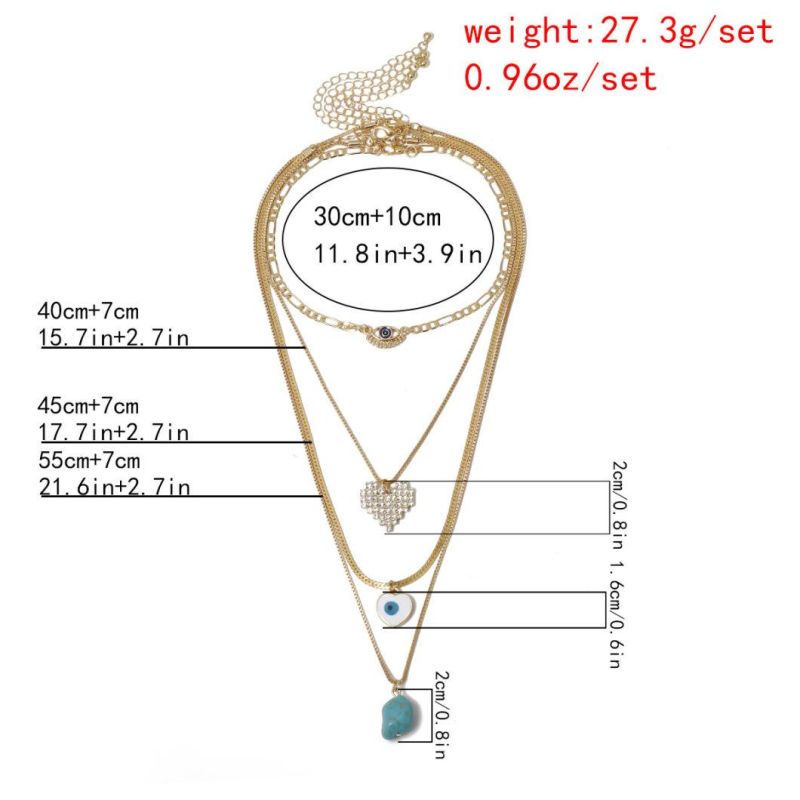 Fashion Jewelry Vintage Tophus Geometric Zircon Necklace Ornaments Female Personality Heart-Shaped Eyes Embossed Multiple Necklace