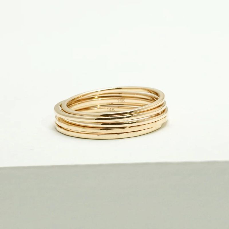 Custom Minimalist 14K Yellow Gold 9K 18K Real Gold Fashion Jewelry Thin Stackable Prime 14K White Gold Smooth Dainty Stacking Ring