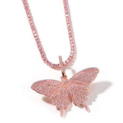 Fashion Pink Zircon Flower Pendant Copper Necklace