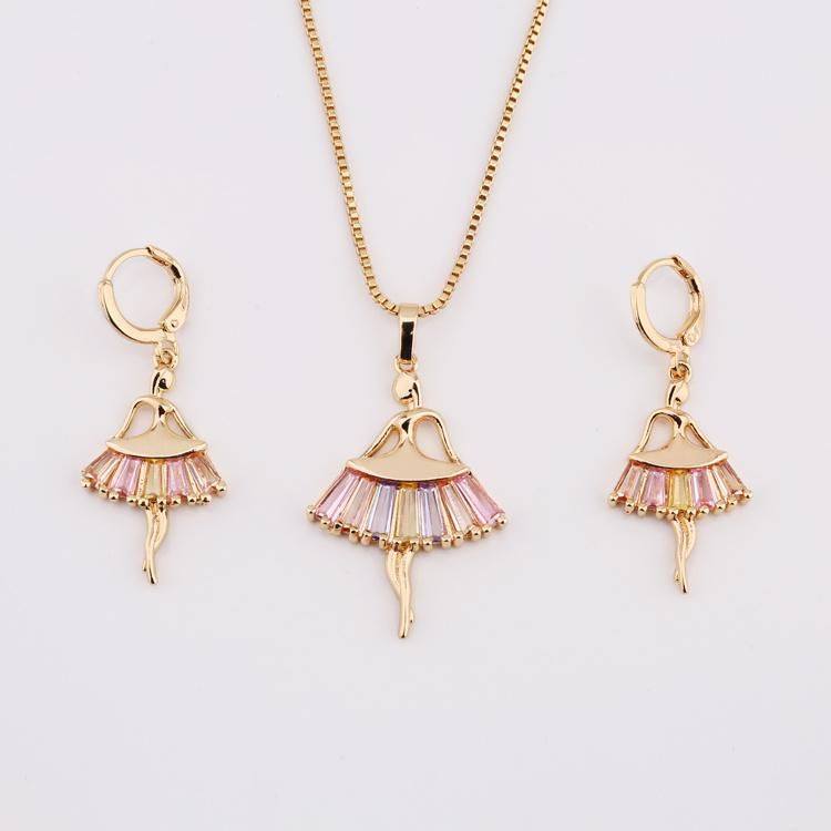 Fashion Accessories Women Alloy 18K Gold Plated Crystal Silver Jewelry Chain Sets Pendant Necklace
