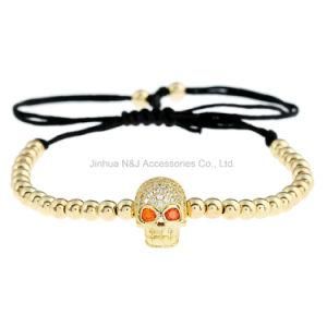 Men Gold Copper Bead Bracelets Female Skull Charm Jewelry