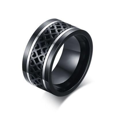 12mm Hollow Rotatable Love Heart Black Jewelry Ring