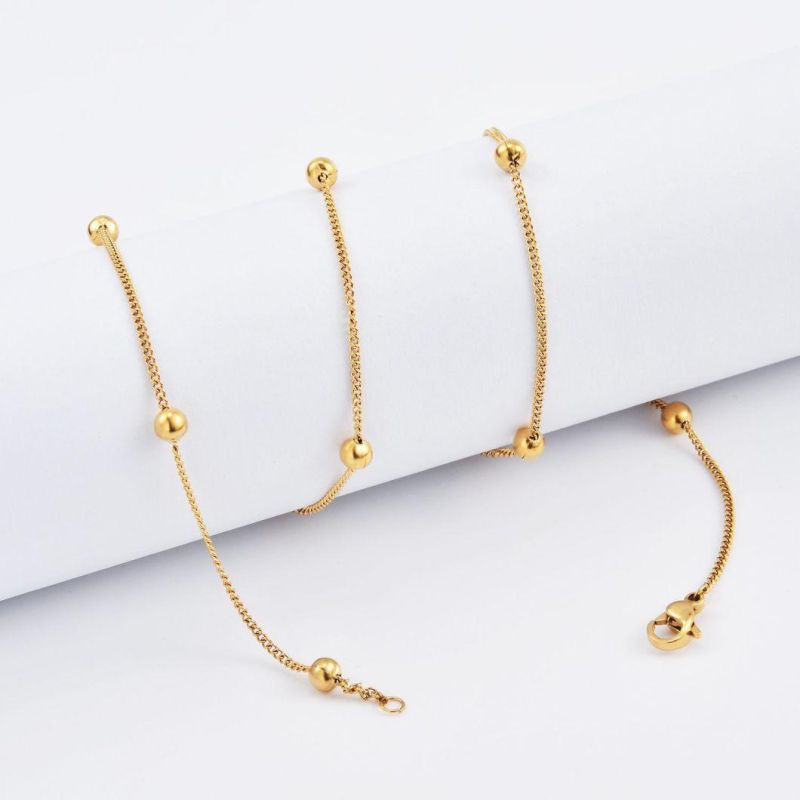 Fashion Jewellery Layering Necklace Stainless Steel Curb Chain Ball Lady Jewelry Gold Plated 316L