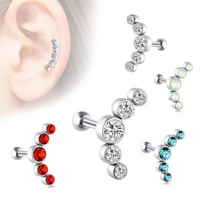 Body Jewelry 316L Surgical Stainless Steel 5-Gem Curved CZ Crystal Cartilage Stud Earring