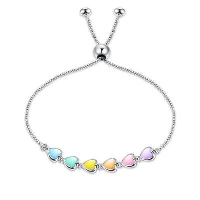 925 Sterling Silver Rainbow Heart Bracelet Heart-Shaped Girls Bracelet