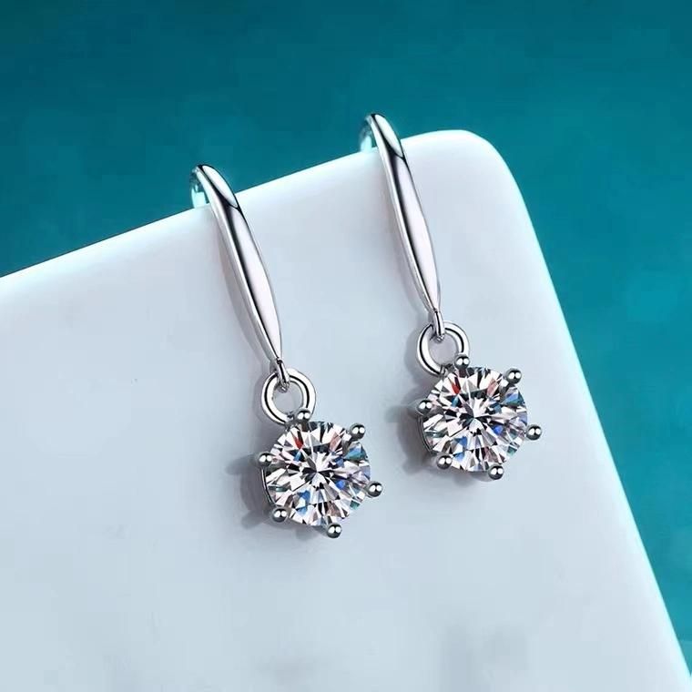 925 Silver Classic Six Claw Moissanite Ear-Hook Earrings for Women