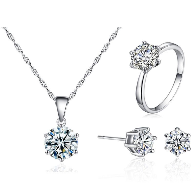 925 Sterling Silver Necklace & Earrings Rings Set Fashion Jewelry
