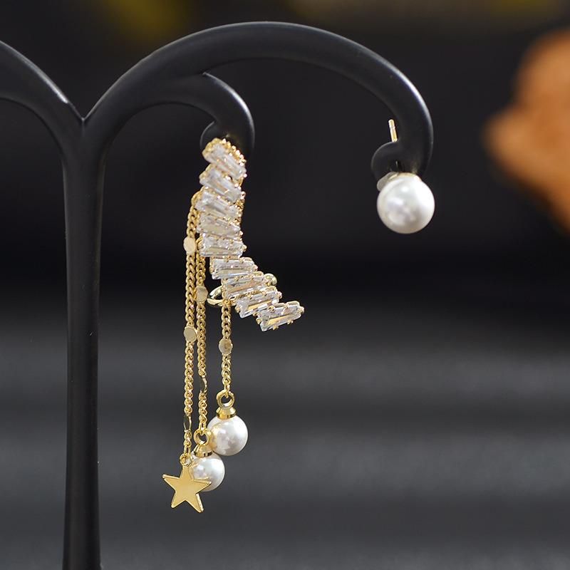 Korean Elegant Cute Rhinestone Stud Earrings for Women Girls Fashion Metal Chain Boucle D′ Oreille Jewelry Gifts