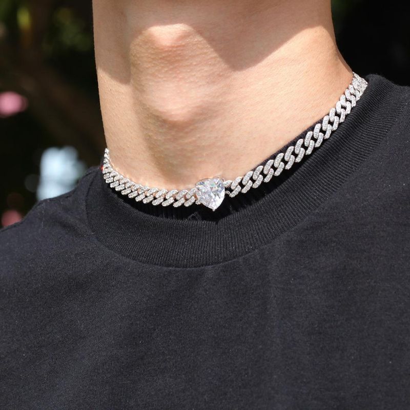 Hip Hop Heart-Shaped Zircon Choker Clavicle Chain Necklace