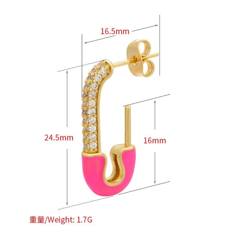 2022 Best Selling 18K Gold Plated Bling Rhinestone Crystal Paperclip Hoop Earrings Drop Oil Geometric Stud Earring