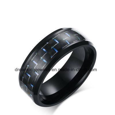 2017 New Arrival Cool Jewelry All Black 8mm Carbon Fiber Tungsten Steel Ring
