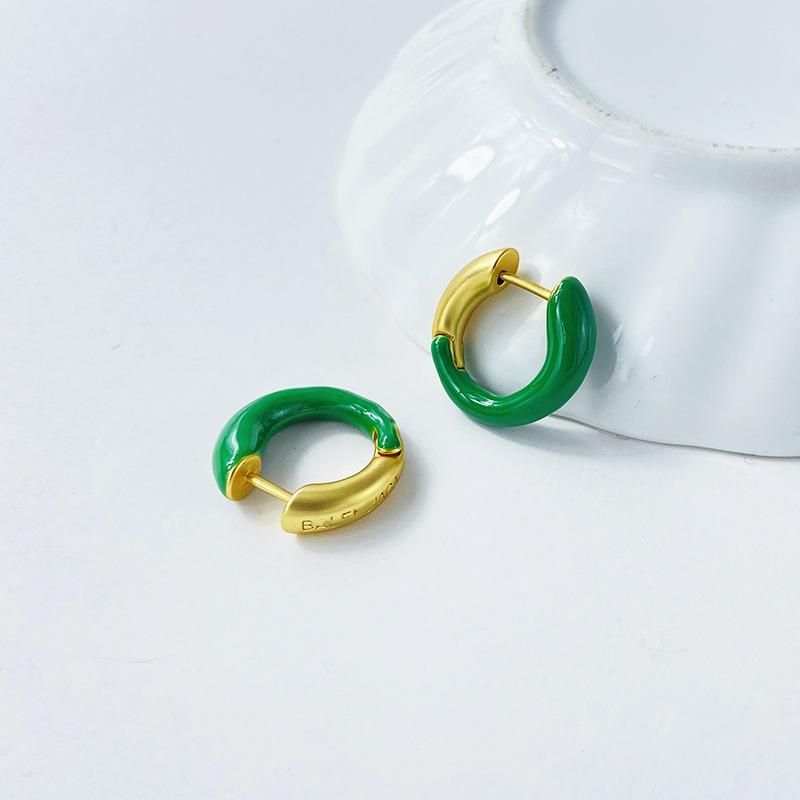 Candy Color Enamel Matte Gold Small Circle Earrings