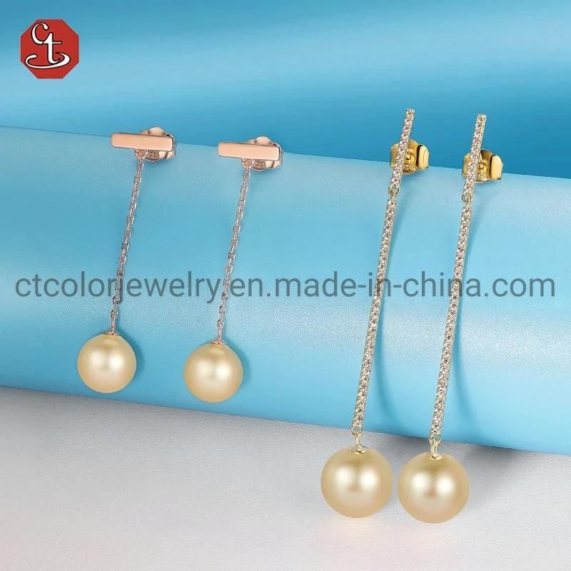 High Quality Jewelry for Wholesale Fashion Costume Imitation 925 Sterling Silver Jewelry with CZ Pearl Earring for Women