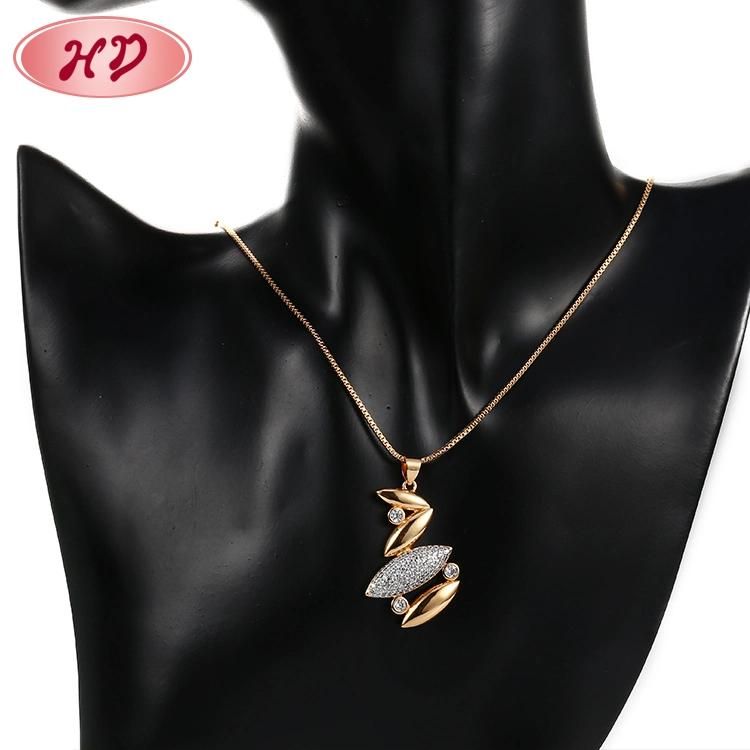 Fashion Accessories Women Jewelry 18K Gold Plated Silver Alloy Chain Sets Pendant Necklace with CZ Crystal
