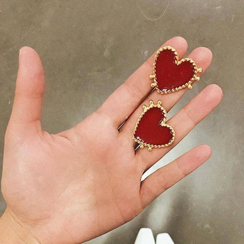 Wholesale Big Red Heart Stud Earrings Fashion Enamel Heart Statement Earrings for Women