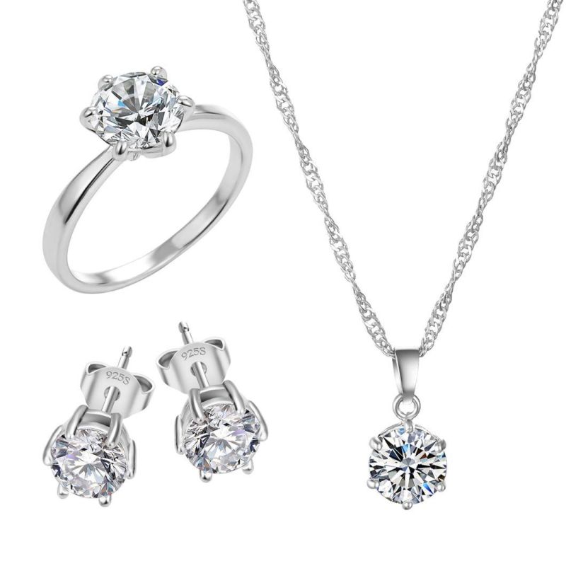 925 Sterling Silver Necklace & Earrings Rings Set Fashion Jewelry