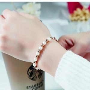 Fashion Jewelry Adjustable Stainless Steel Lock Leaf Women Bead Bracelet