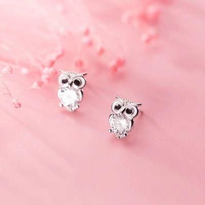 Stud Earrings Luxury Female White Crystal Owl Earrings 925 Sterling Silver Earrings