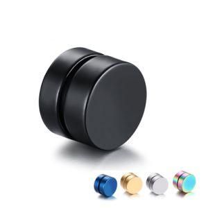 Stainless Steel Mens Magnetic Black Stud Earrings Clip on Ear