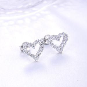 925 Sterling Silver 18K Gold Plated Diamond Heart Stud Earrings Zircon Lady