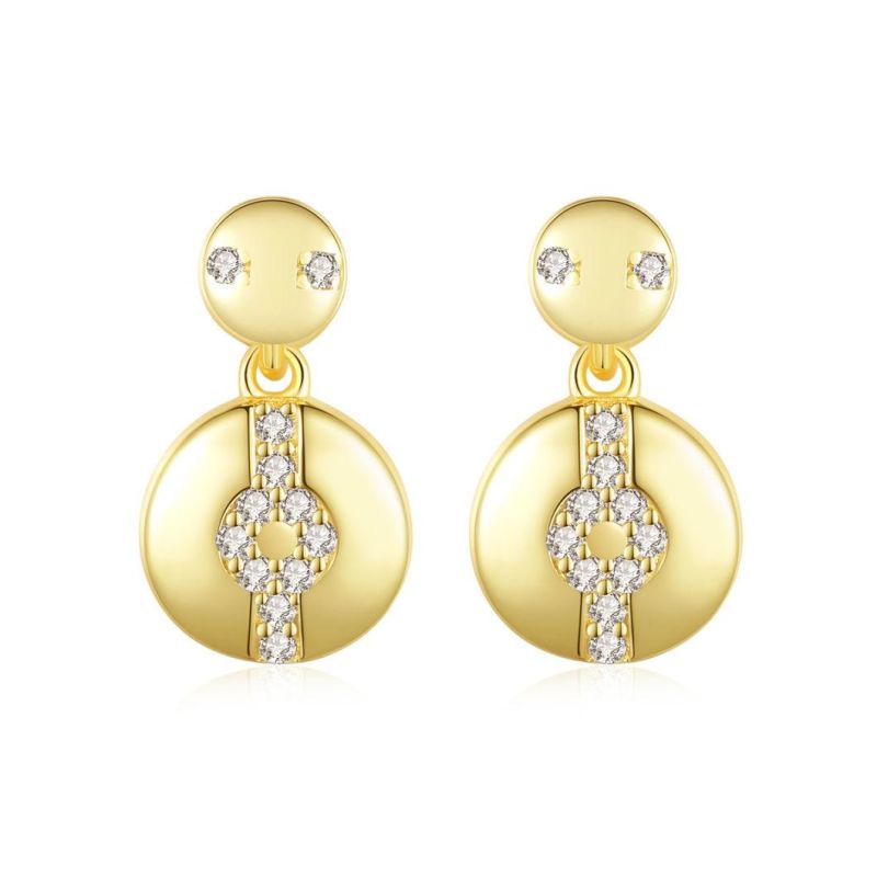 Noble Round CZ 14K Gold Plated S925 Silver Ear Stud Earrings