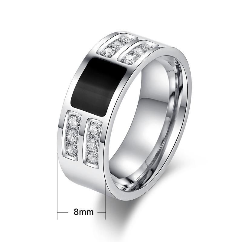 Silver Men Rings CNC Stone Jewelry and Middle Black Enamel Rings