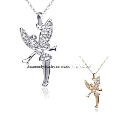 Men Women Gold Dance Angel Wings Pendant Stainless Steel Gold Color Bling Rhinestone Dance Angel Baby Pendant Necklace Hip Hop Jewelry