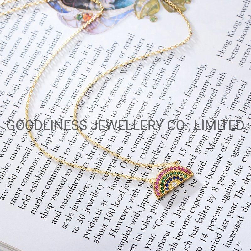 Fashion Gemstone Bitthstone Women Gold CZ Rainbow Pendant Rhinestone Necklace