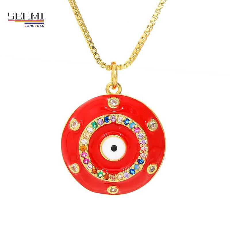 Gold Plated Zircon Pendant Colorful Drop Oil Devil′s Eye Necklace