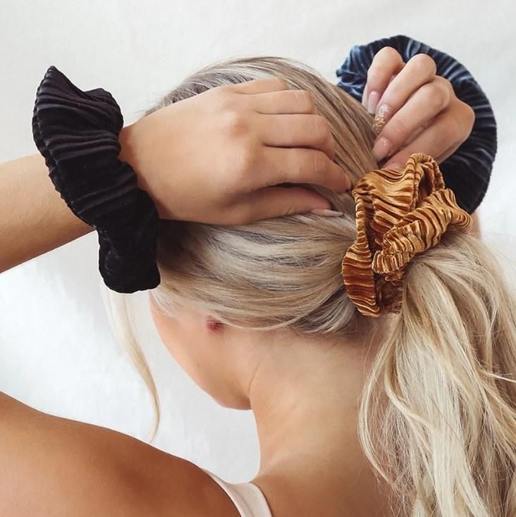 Korean Women Striped Hair Tie Velvet Hair Scrunchies Solid Color Girls Hair Band