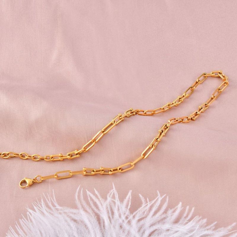 18K Gold Chunky U Shaped Choker Link Chain Necklace Pinball Linked Stainless Steel Jewelry Gift for Her