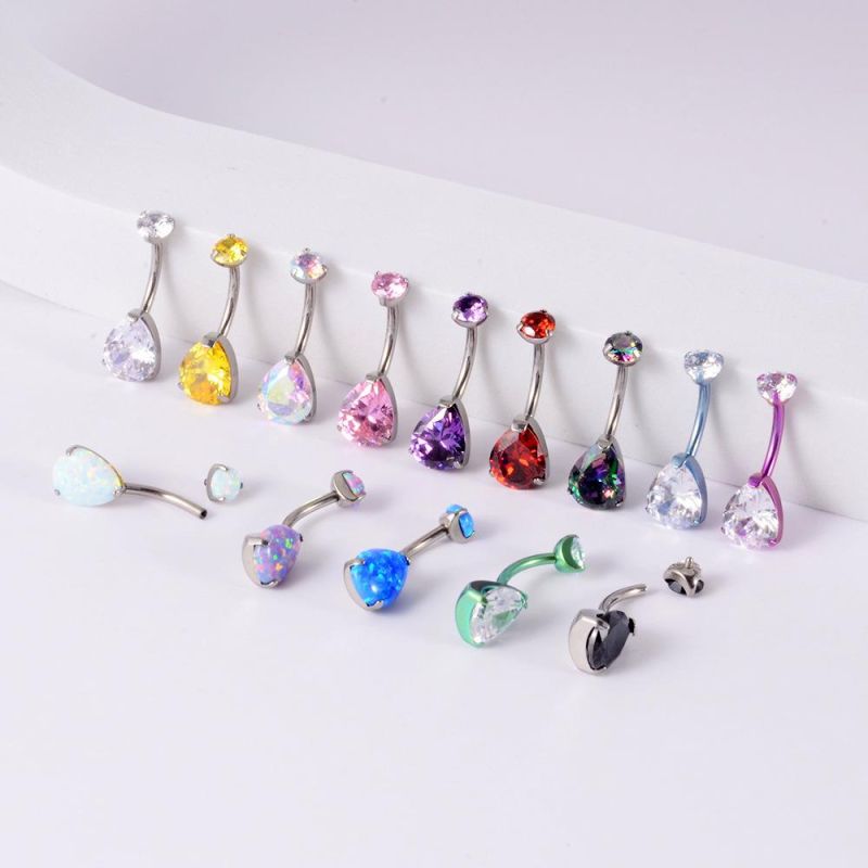 Belly Button Rings Titanium 14G Belly Ring Opal or Zirconia Navel Piercings Jewelry Waterdrop Shape