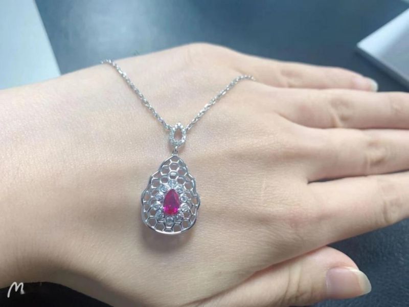 Wholesale Jewelry Fashion Jewelry Ruby Corudum Pendant Jewelry Sterling 925 Silver Necklace for Woman