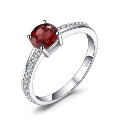 Classic Jewellery Synthetic Garnet Ring with Cubic Zirconia 925 Sterling Silver Jewelry