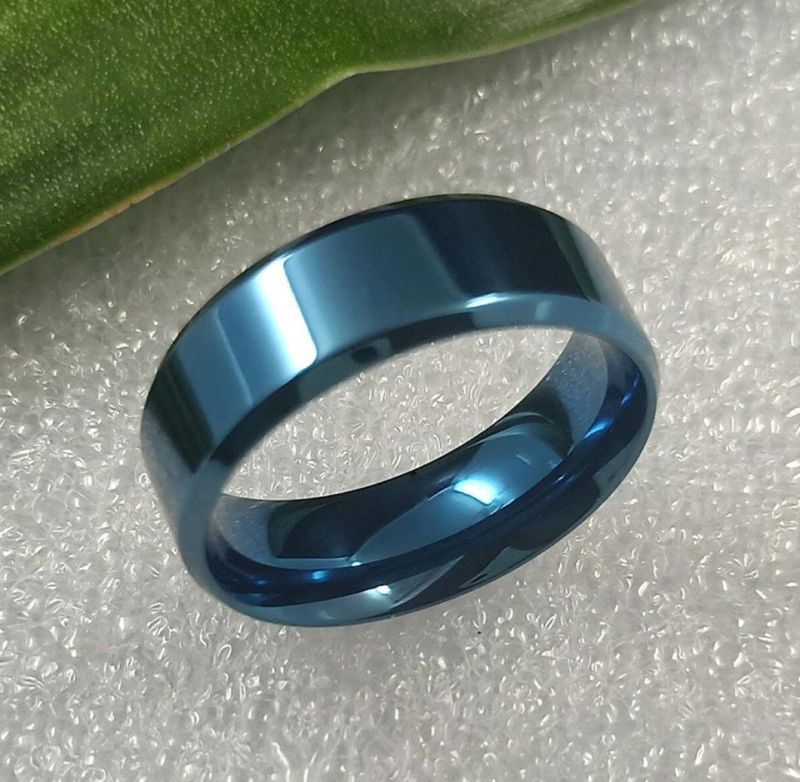 Fashion Jewelry 8mm Polished Stainless Steel Ring Vacuum-Plated Blue Can Be Engraved Custom Couple Rings SSR1967