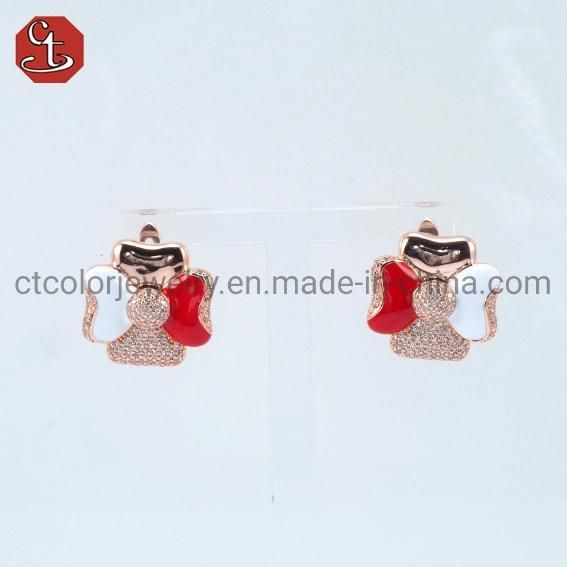 Fashion Jewelry Mini Accessories Triangle Shaped Rose plated Red CZ Earrings for Women
