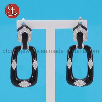Trendy Jewelry Enamel with AAA Cubic Zircon Silver or Brass Earrings Fashion Silver Earrings
