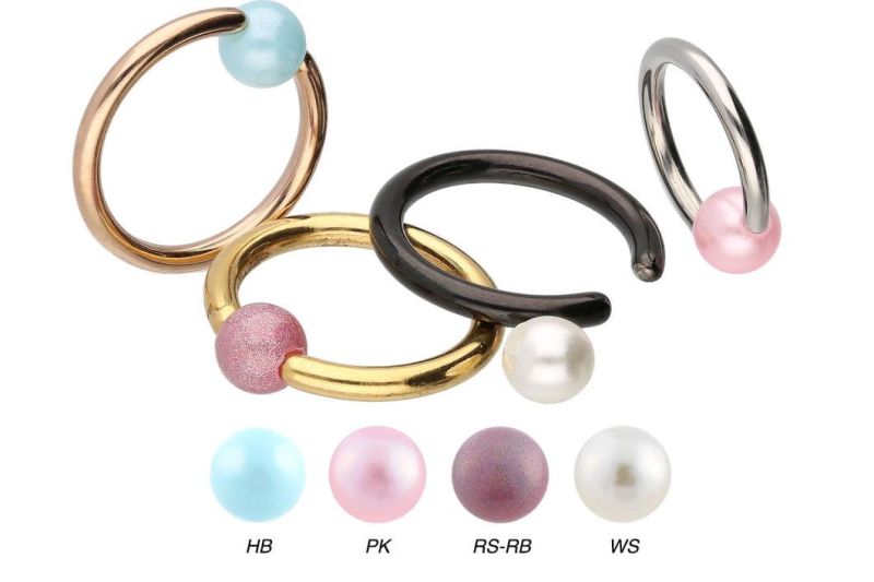 ASTM F136 Titanium Body Piercing Jewelry Ball Cloure Rings Synthetic Pearl