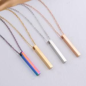 Custom Personalized Vertical Bar Pendant Chain Necklace DIY Name Jewelry for Couples