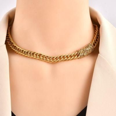 Thick Gold Plating Fashion Charm Cuban Bracelet Stainless Steel Hip Hop Necklace Jewelry for Men Lady