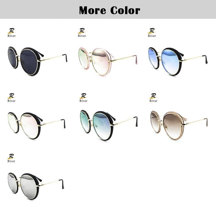 New Custom Logo Vintage Stock Round Frame Women Sunglasses