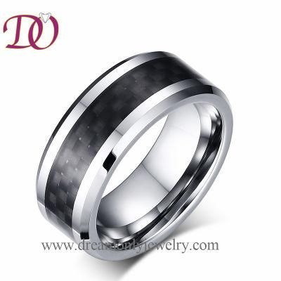 Male Jewelry Black Tungsten Ring Carbon Fiber Inlay Wedding Bands Ring for Party