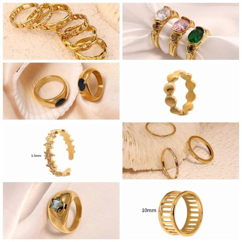 Stock Fine Jewelry Stainless Steel Gold Plated Minimalist Three-Ring Finger Ring