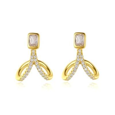 Fashion Jewelry Symmetry Sliver Long Earring Stud with Moissanite