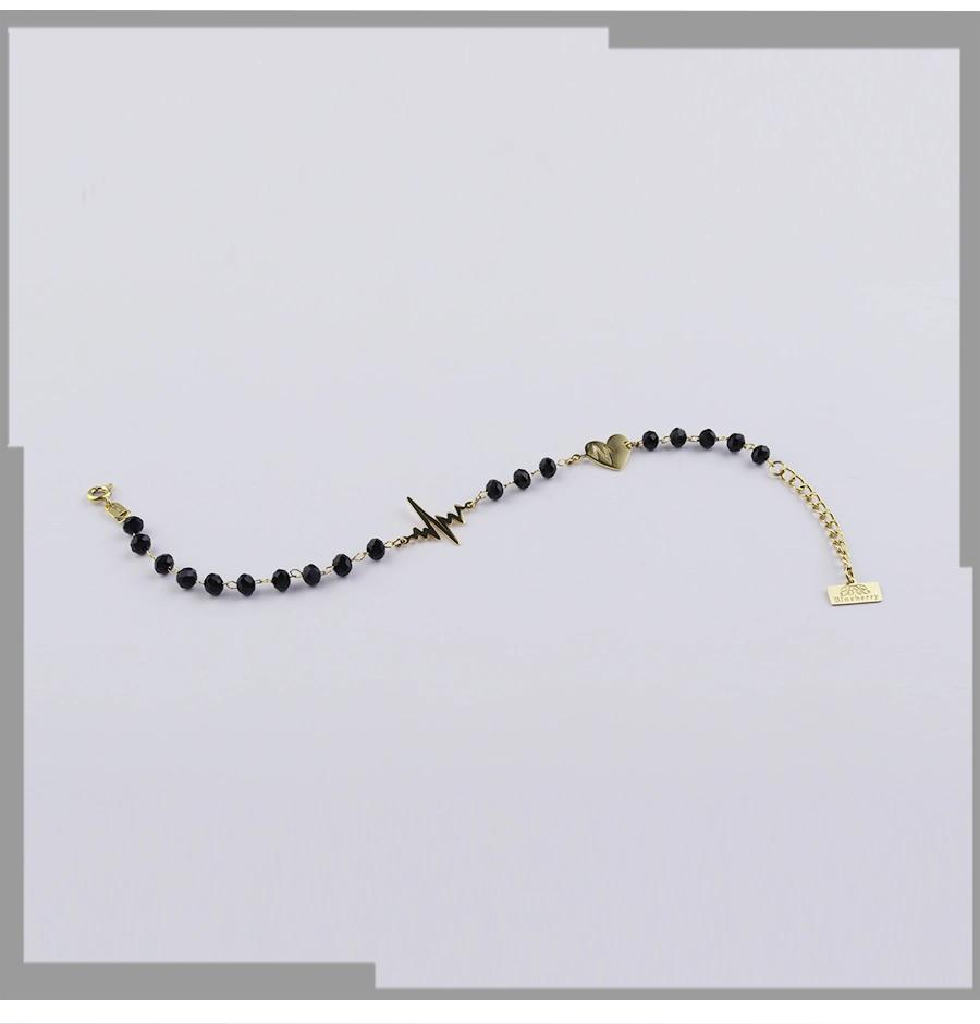 Frosty Wind Simple Black Gold with Love Hollow ECG Women′ S Bracelet