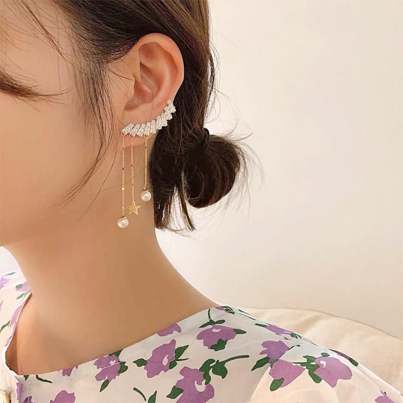 Korean Elegant Cute Rhinestone Stud Earrings for Women Girls Fashion Metal Chain Boucle D′ Oreille Jewelry Gifts