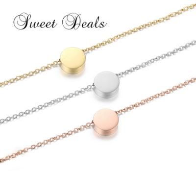 Round Pendant Women Stainless Steel Necklace Clavicle Chain Lettering