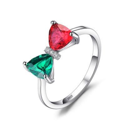 Russian Simulated Emerald Created Ruby Ring Bow Tie Sterling Silver Jewelry Wholesale